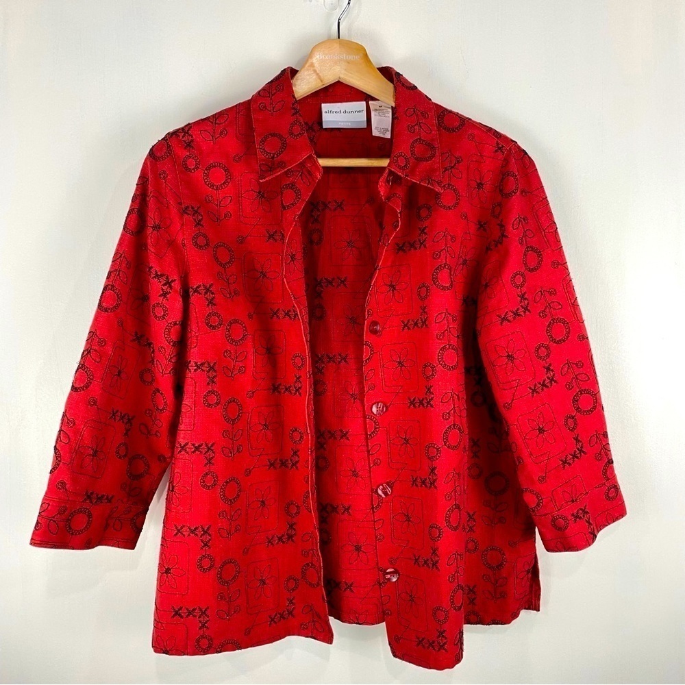 Alfred Dunner Floral Stitch Embroidered Full Button Up Down Jacket Blazer 8P